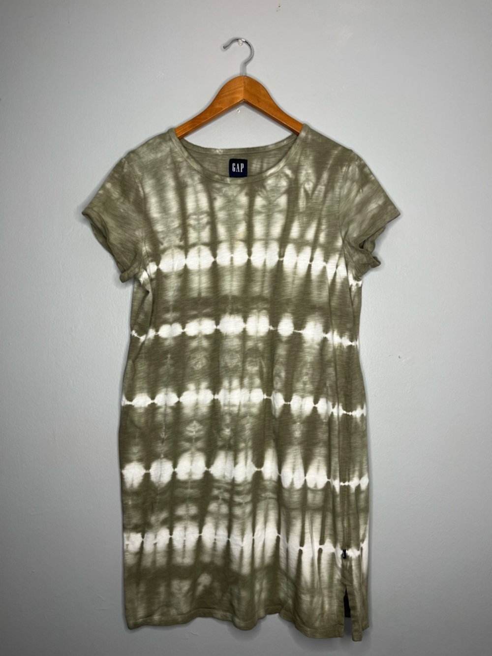 GAP Olive White Tie-Dye Modal Cotton Tee Shirt Dress Beach Summer Swim Cover Up
